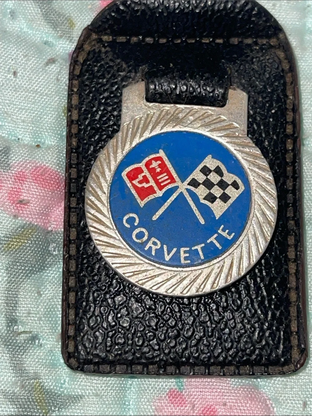 Vintage 1970’s Corvette Keychain with Emblem - Blue & Black